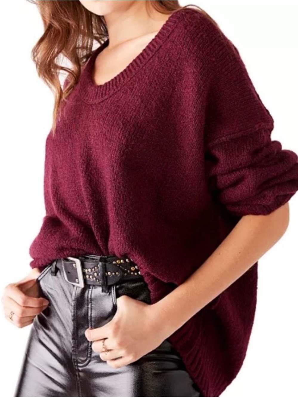 Free People Brookside Sweater in Burgundy